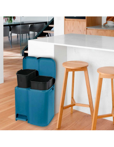 Tradineur - Cubo de basura doble de plástico con tapa, papelera, fácil apertura con pedal, contenedor almacenamiento de residuos