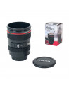 Gerimport - Vaso térmico con forma de objetivo de cámara de 400 ml, vaso multifunción con tapa, 12.5 x 8.5 cm