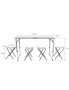 Tradineur - Mesa plegable de aluminio y 4 taburetes, superficie de MDF, portátil en maletín, multiusos, resistente, camping, pla