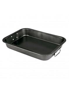 Tradineur - Bandeja rectangular para hornos con asas - Superficie Antiadherente - Rustidera de cocina, cocinar y servir - 7 x 28