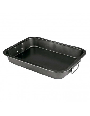 Tradineur - Bandeja rectangular para hornos con asas - Superficie Antiadherente - Rustidera de cocina, cocinar y servir - 7 x 28