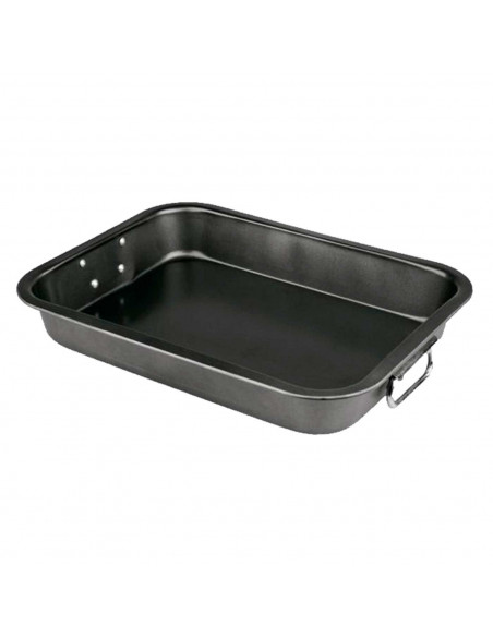 Tradineur - Bandeja rectangular para hornos con asas - Superficie Antiadherente - Rustidera de cocina, cocinar y servir - 7 x 28