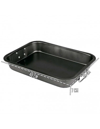 Tradineur - Bandeja rectangular para hornos con asas - Superficie Antiadherente - Rustidera de cocina, cocinar y servir - 7 x 28