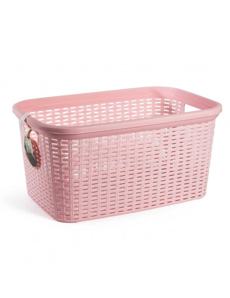 Tradineur - Cesta de plástico "Rattan" con asas, recipiente para la colada, diseño imitación de mimbre, lavandería, hogar, fabri Tradineur - Cesta de plástico "Rattan" con asas, recipiente para la colada, diseño imitación de mimbre, lavandería, hogar, fabri