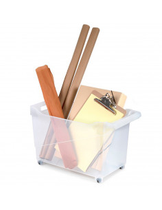Tradineur - Carrito de plástico multiusos con asa y ruedas Nº2, cesta organizadora para productos de limpieza, oficina, baño, co