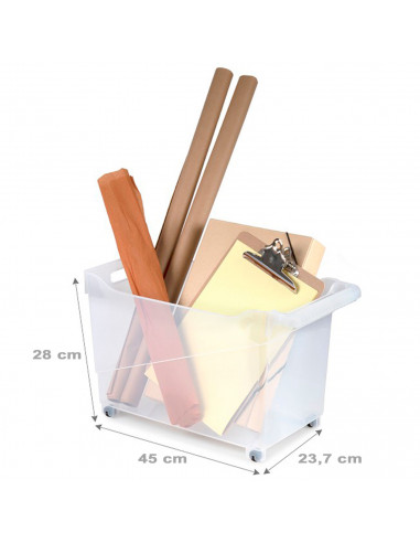 Tradineur - Carrito de plástico multiusos con asa y ruedas Nº2, cesta organizadora para productos de limpieza, oficina, baño, co