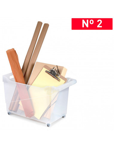 Tradineur - Carrito de plástico multiusos con asa y ruedas Nº2, cesta organizadora para productos de limpieza, oficina, baño, co