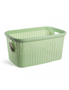 Tradineur - Cesta de plástico "Rattan" con asas, recipiente para la colada, diseño imitación de mimbre, lavandería, hogar, fabri