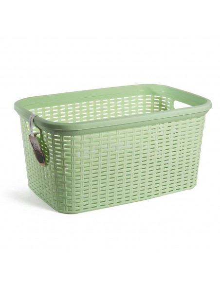 Tradineur - Cesta de plástico "Rattan" con asas, recipiente para la colada, diseño imitación de mimbre, lavandería, hogar, fabri