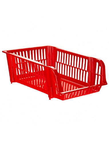 Tradineur - Cesta apilable de plástico, 1 ud, expositor, estante portaobjetos, organizador de frutas, verduras, ropa, documentos