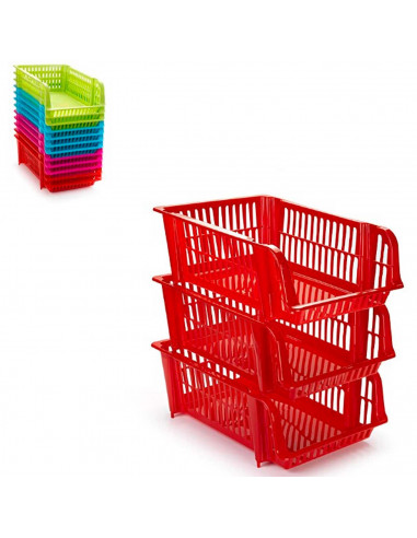 Tradineur - Cesta apilable de plástico, 1 ud, expositor, estante portaobjetos, organizador de frutas, verduras, ropa, documentos