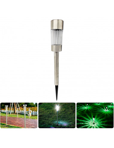Tradineur - Antorcha solar de jardín de acero inoxidable, lámpara luz recargable para césped, incluye estaca para clavar, decora