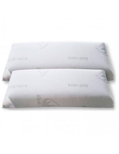 Tradineur - Almohada viscoelástica de Aloe Vera Antiácaros - Fabricada en Fibra hueca Poliéster - Forma rectangular - 105 cm