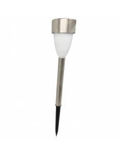 Tradineur - Antorcha de jardín de acero inoxidable y plástico, luz solar, lámpara solar recargable para césped, patio, paseos, d