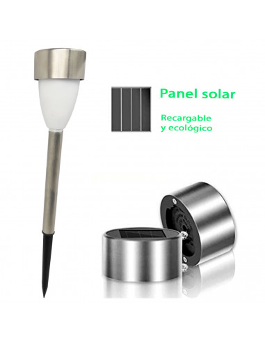 Tradineur - Antorcha de jardín de acero inoxidable y plástico, luz solar, lámpara solar recargable para césped, patio, paseos, d