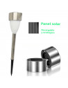 Tradineur - Antorcha de jardín de acero inoxidable y plástico, luz solar, lámpara solar recargable para césped, patio, paseos, d