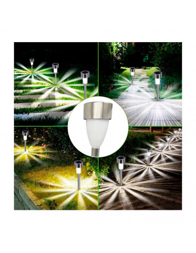 Tradineur - Antorcha de jardín de acero inoxidable y plástico, luz solar, lámpara solar recargable para césped, patio, paseos, d