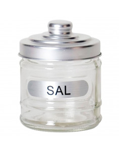 Gerimport - Salero de cristal con tapa de aluminio 280 ml. Salero, recipiente para sal, azúcar, especias, condimentos, cocina