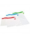 Tradineur - Pack de 3 bolsas de malla reutilizables para frutas, verduras, lavables, ecológicas, almacenamiento, compras, viajes