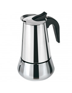 Tradineur - Cafetera de acero inoxidable, 4 tazas, especial inducción, válida para todo tipo de fuegos, interior antióxido y asa