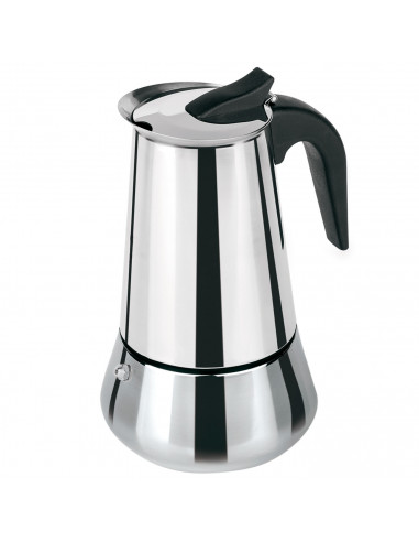 Tradineur - Cafetera de acero inoxidable, 4 tazas, especial inducción, válida para todo tipo de fuegos, interior antióxido y asa