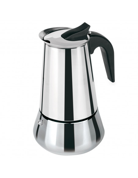 Tradineur - Cafetera de acero inoxidable, 4 tazas, especial inducción, válida para todo tipo de fuegos, interior antióxido y asa