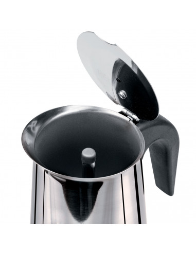 Tradineur - Cafetera de acero inoxidable, 4 tazas, especial inducción, válida para todo tipo de fuegos, interior antióxido y asa