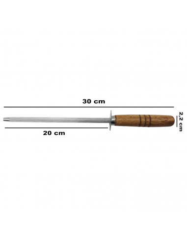 Tradineur - Afilador de cuchillos de acero inoxidable con mango de madera, hoja de 20 cm, chaira, afilar accesorios de cocina, 3
