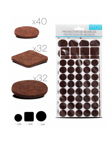Tradineur - Pack de 104 protectores de muebles, distinas formas y tamaños, conteras adhesivas, almohadillas autoadhesivas, prote