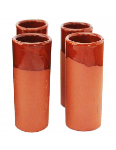 Set de 4 vasos tubo de cerámica de barro con capacidad de 32 cl, de 17 cm de altura y 6 cm de diámetro. Pack4 recipientes para b