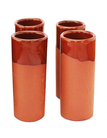 Set de 4 vasos tubo de cerámica de barro con capacidad de 32 cl, de 17 cm de altura y 6 cm de diámetro. Pack4 recipientes para b