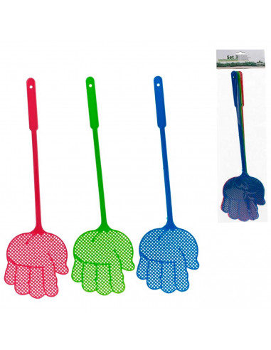 Tradineur - Set de 3 matamoscas de plástico con forma de mano, resistentes y duraderos, control manual de plagas, insectos, 42,5