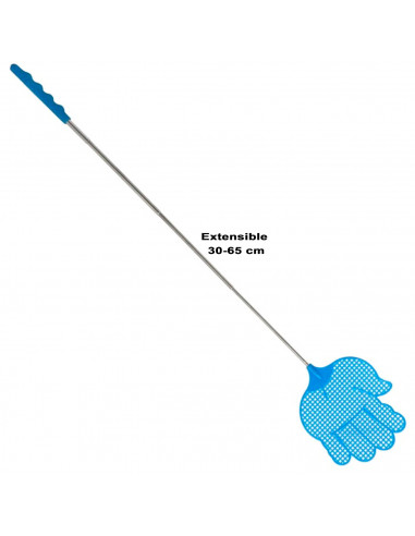 Tradineur - Matamoscas extensible con forma de mano, acero y plástico, resistente y duradero, control manual de plagas, insectos
