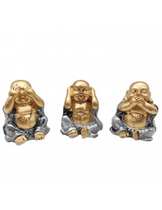 Tradineur - Set de 3 Budas decorativos, monjes ciego, sordo y mudo, figuras de resina, adornos, regalo original, meditación, rel