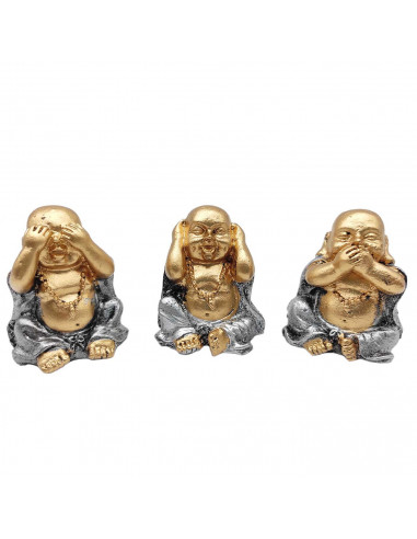Tradineur - Set de 3 Budas decorativos, monjes ciego, sordo y mudo, figuras de resina, adornos, regalo original, meditación, rel