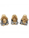 Tradineur - Set de 3 Budas decorativos, monjes ciego, sordo y mudo, figuras de resina, adornos, regalo original, meditación, rel