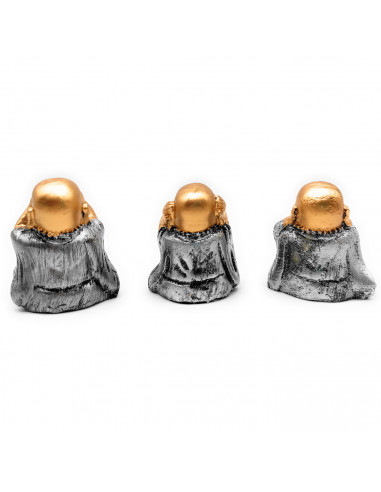 Tradineur - Set de 3 Budas decorativos, monjes ciego, sordo y mudo, figuras de resina, adornos, regalo original, meditación, rel