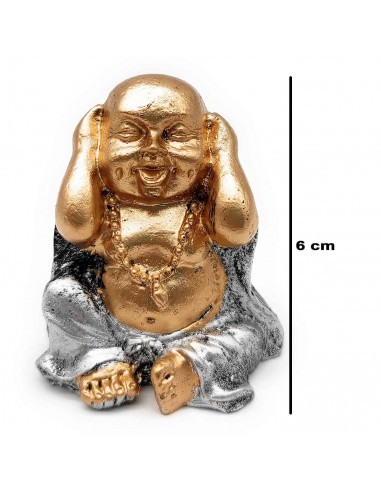 Tradineur - Set de 3 Budas decorativos, monjes ciego, sordo y mudo, figuras de resina, adornos, regalo original, meditación, rel