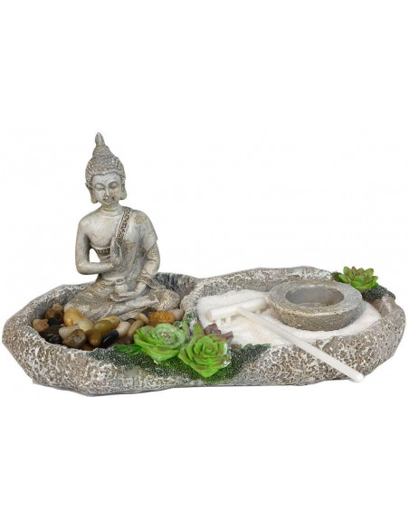 Jardín zen decorativo de resina con posavelas 13,5 x 26 x 14 cm. Figura decorativa para hogar o jardín, regalo original