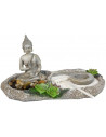 Jardín zen decorativo de resina con posavelas 13,5 x 26 x 14 cm. Figura decorativa para hogar o jardín, regalo original