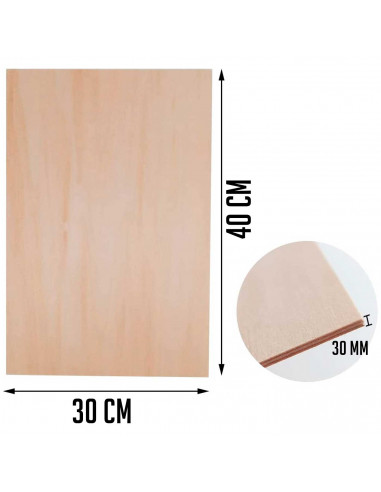 Tradineur - Lámina / Chapa de madera - Fabricado en España - Ideal para manualidades - Resistente - 40 x 30 x 0,3 cm