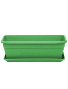 Tradineur - Jardinera con plato, plástico, incluye agujeros de drenaje, tiesto, macetero de polipropileno, plantas, flores, balc