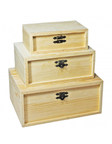 Conjunto de 3 cajas de madera natural, set de cajas de madera rectangulares, 4.8 x 13.2 x 8.3 cm, 6.8 x 16.1 x 11.2 cm, 8.3 x 19