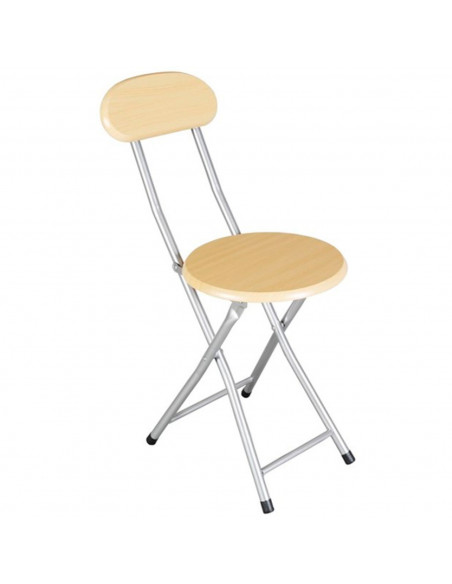 Tradineur - Silla metálica plegable con respaldo y asiento de madera 73 x 30 x 45 cm, patas con conteras antideslizantes y repos