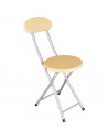 Tradineur - Silla metálica plegable con respaldo y asiento de madera 73 x 30 x 45 cm, patas con conteras antideslizantes y repos