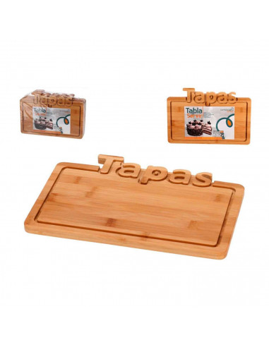 Tabla de bambú para servir, cortar, preparar, trocear, tapas, 25 x 17 x 1.1 cm