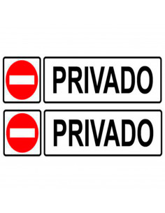 Tradineur - Pack de 2 etiquetas de señalización privado, PVC, pegatinas rectangulares de prohibición, carteles con adhesivo, let