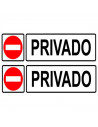 Tradineur - Pack de 2 etiquetas de señalización privado, PVC, pegatinas rectangulares de prohibición, carteles con adhesivo, let