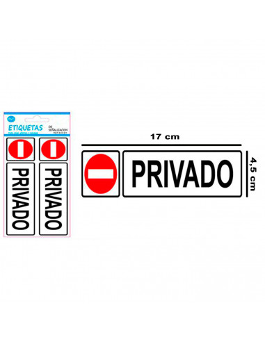 Tradineur - Pack de 2 etiquetas de señalización privado, PVC, pegatinas rectangulares de prohibición, carteles con adhesivo, let