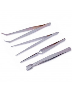Tradineur - Set de 4 pinzas de precisión de acero, antiestáticas, reparación electrónica, trabajos en circuitos integrados, fabr